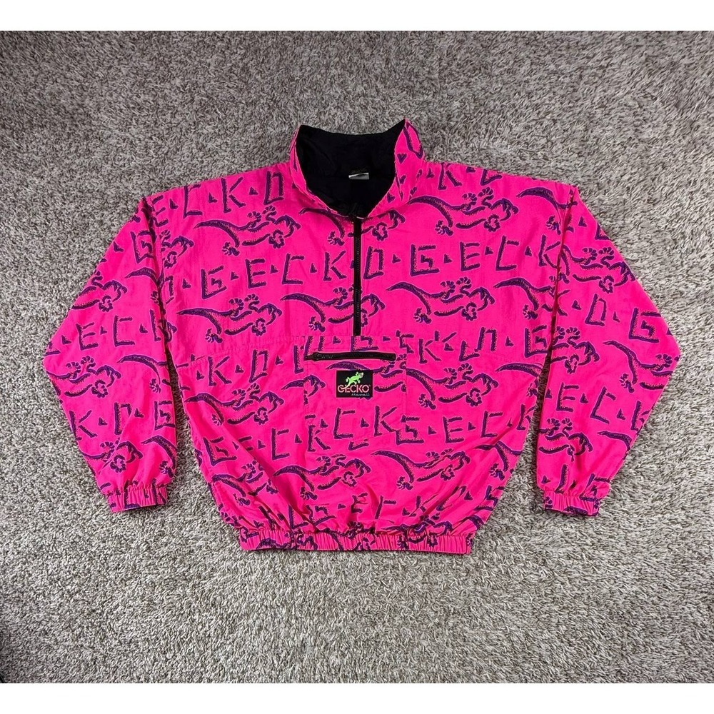 Vintage Retro 80s 90s Gecko Hawaii Pink Windbreaker Jacket Size 2XL